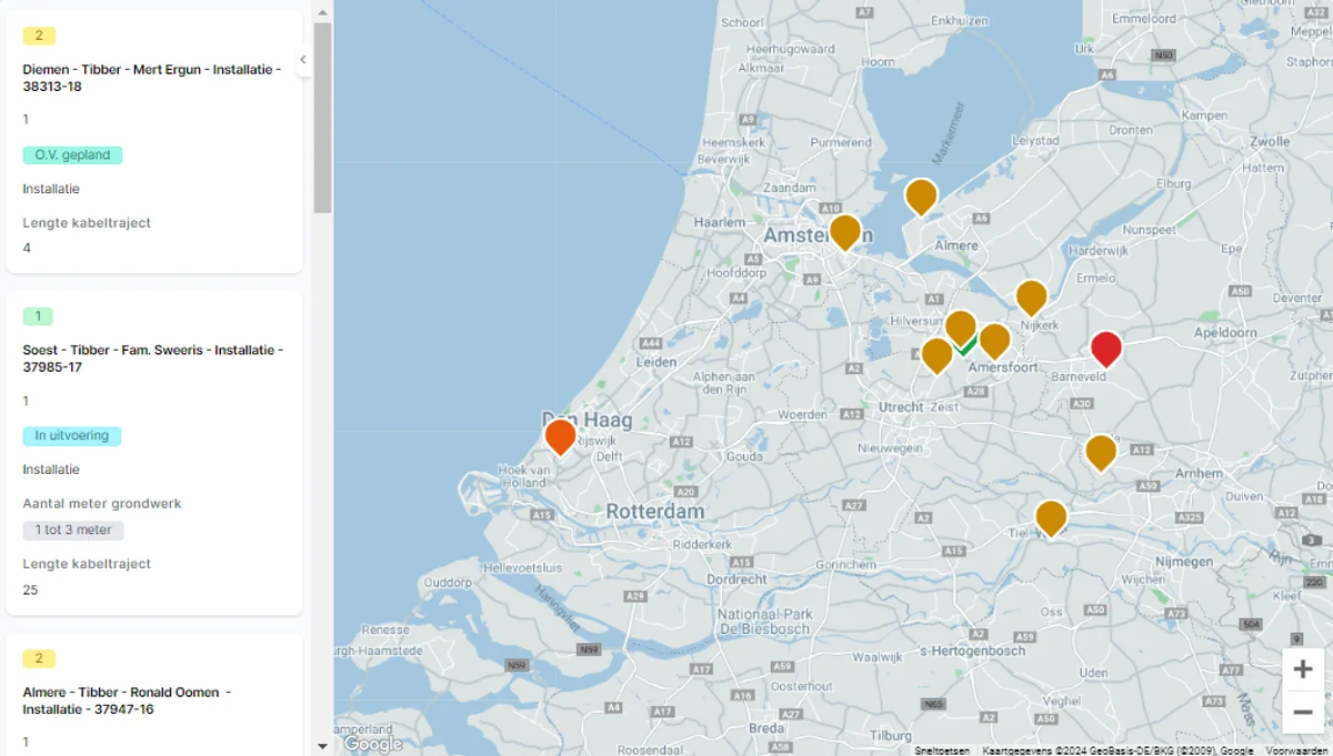 ChargeCars installatiekaart Nederland — laadpalen door heel het land